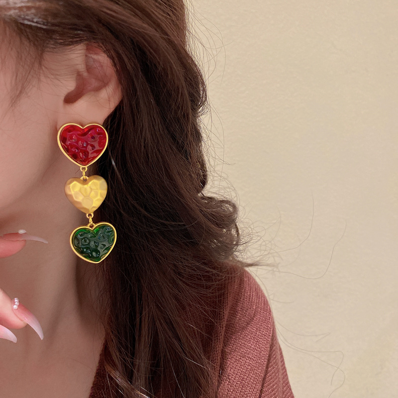 Retro Heart Shape Copper Plating Resin Earrings 1 Pair