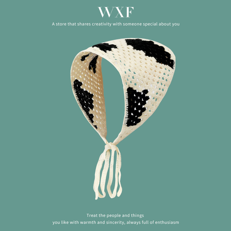 Francés vintage turbante mujer turbante triángulo de dopamina viaje dulce encantador gancho flores estilo de arte de punto de moda correa de pelo