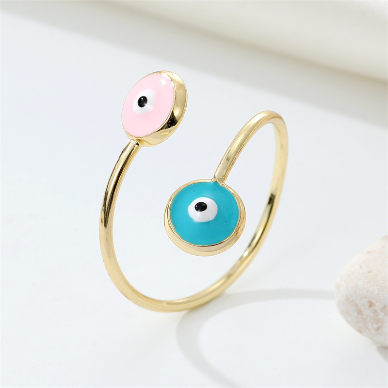 Ornament Trend Vintage Dripping Oil Color Devilu0027s Eye Ring Turkish Eye Europe and America Cross 