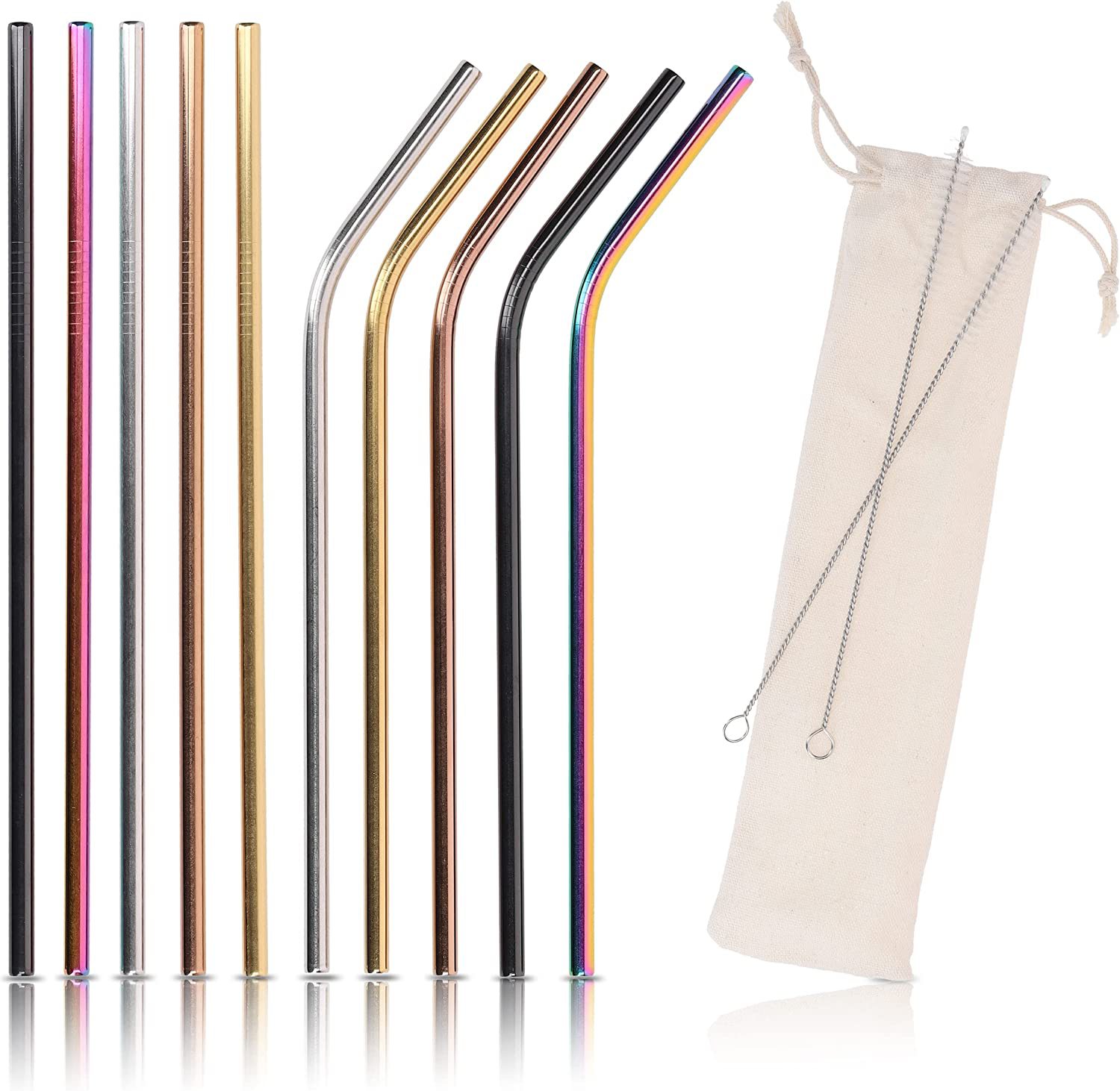 Traje de paja de acero inoxidable 304 transfronterizo creativo Chapado en titanio tubo recto codo café leche té paja al por mayor