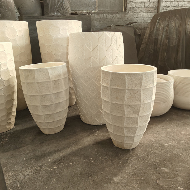 Fiberglass Magnesium Clay Flower Pots, Concave-Convex Flower Pots for Shopping Malls, Wavy-Shaped Hotel Striped Decorative Large Flower Pots, Artistic Flower Vessels Fiberglass Magnesium Clay Flower Pots, Concave-Convex Flower Pots for Shopping Malls, Wavy-Shaped Hotel Striped Decorative Large Flower Pots, Artistic Flower Vessels