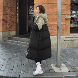 美式撞色拼接羽绒棉服女中长2025冬新款韩版宽松棉袄加厚保暖棉衣