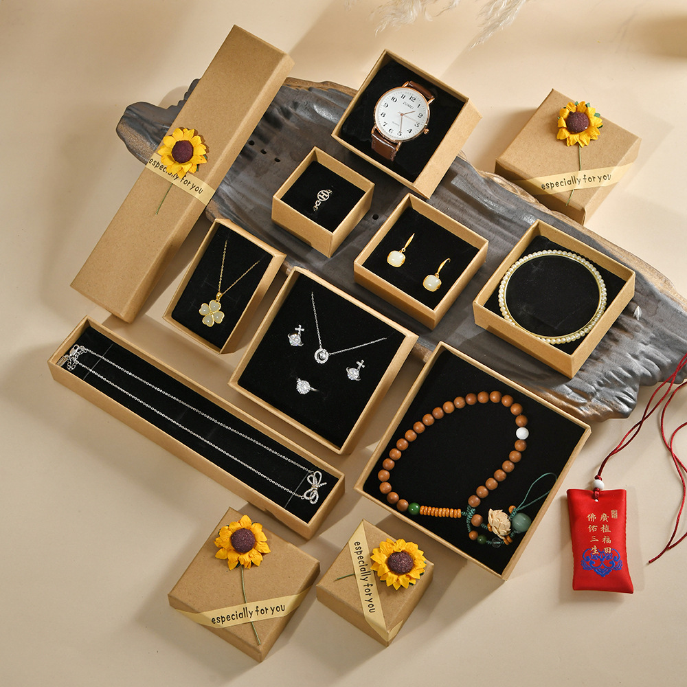 Mother's Day 520 Sunflower Jewelry Box Ring Bracelet Necklace Jewelry Packaging Box Decal Gift Box Wholesale