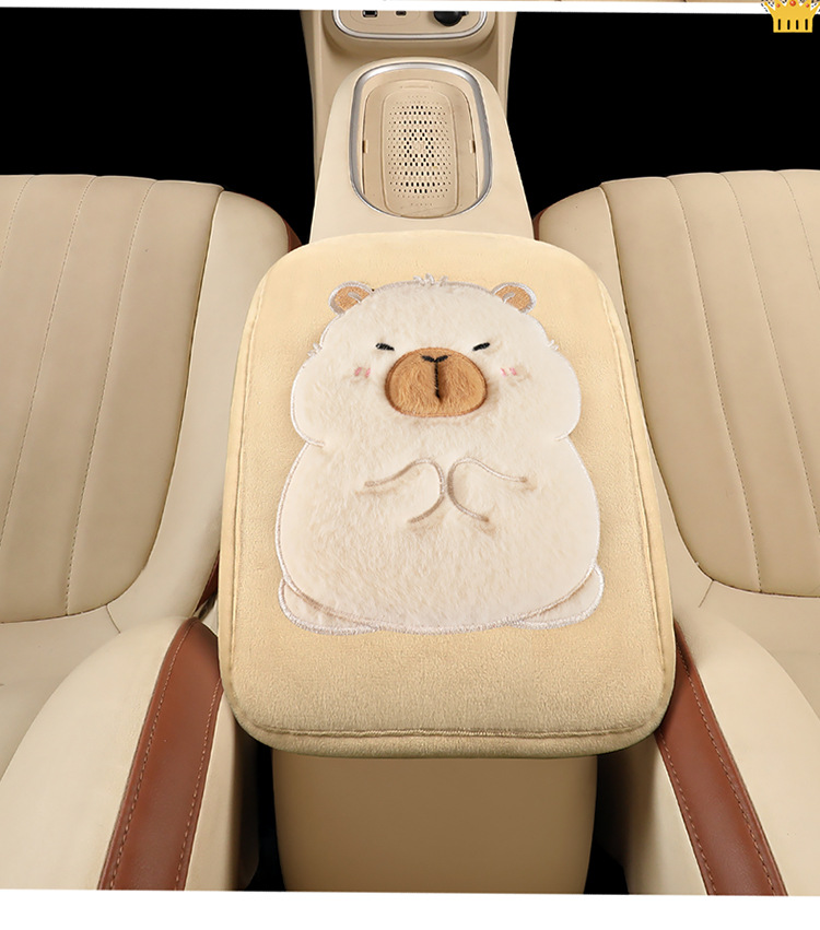 Car Armrest Box Mat Cute Capibara Cartoon Plush Mat Middle Car Central Armrest Elbow Rest Universal Model