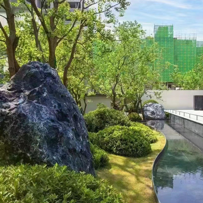 地产景观石产地直销黑山石可加工造型园林石点缀野山石全黑石头