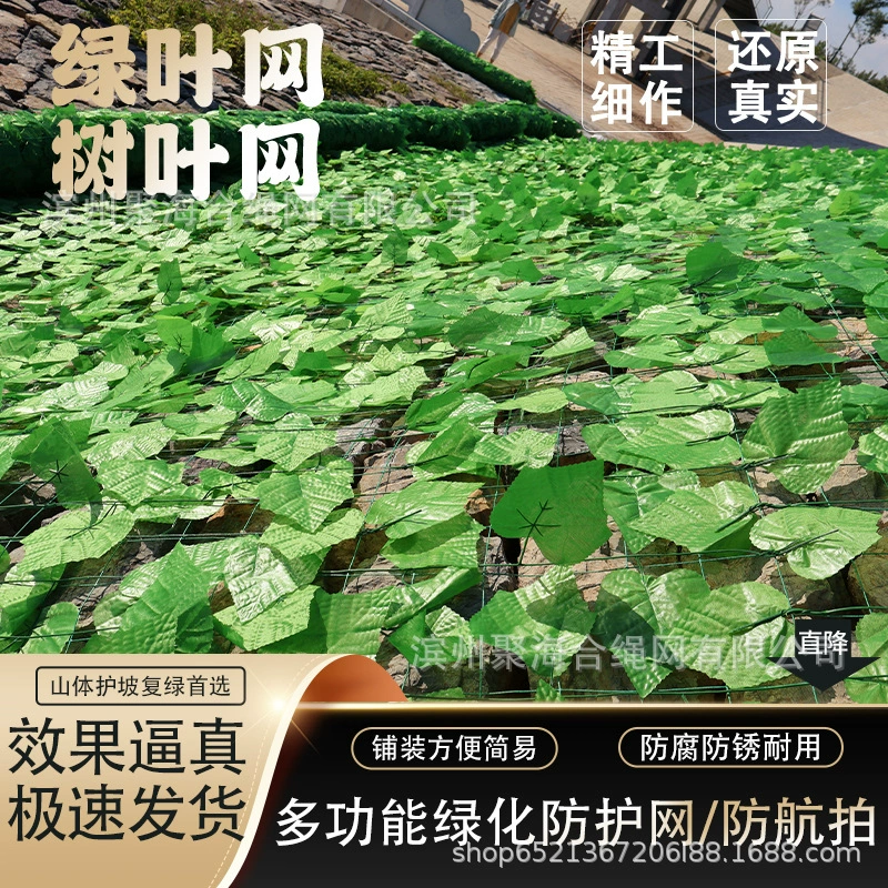Защита от склона Зеленая сеть листьев Горный склон покрыт зеленой сетью