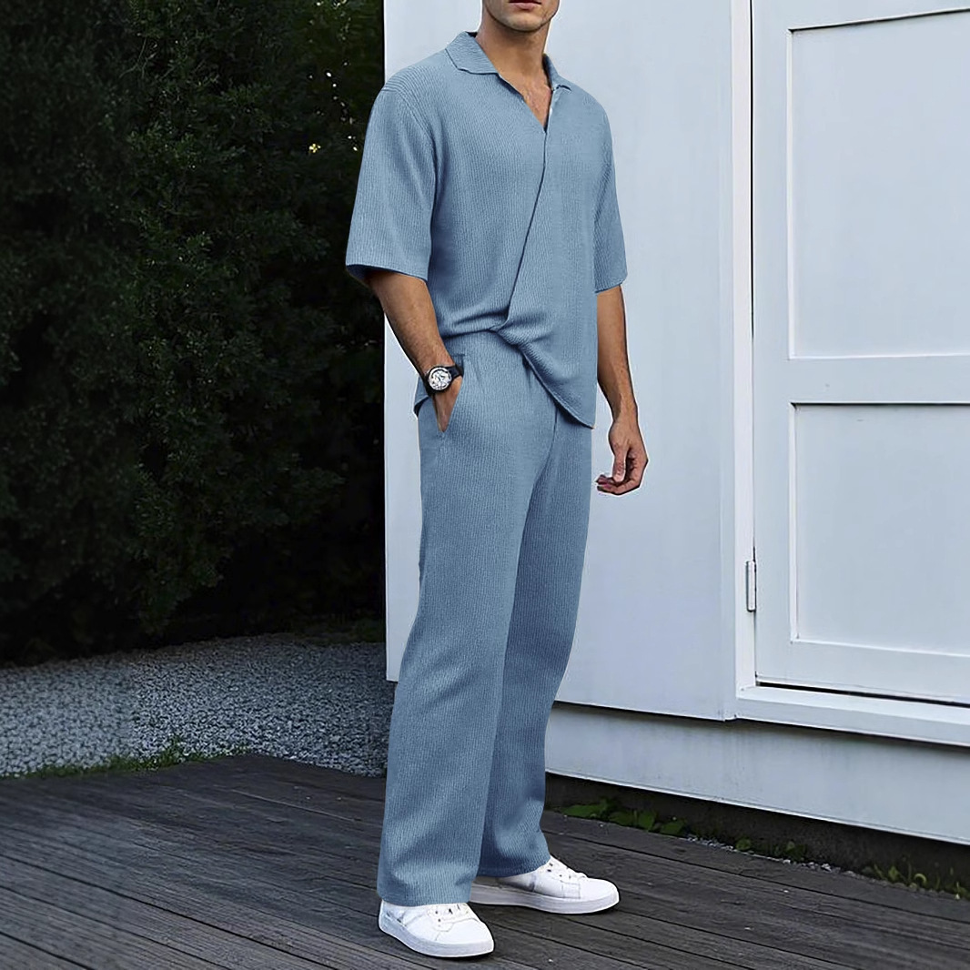 Monochrome Man- Cross-Border European And American Spring Summer New Commuter Japanese Drama Men's Casual Bubble Wrinkle Solid Color_voghion.com