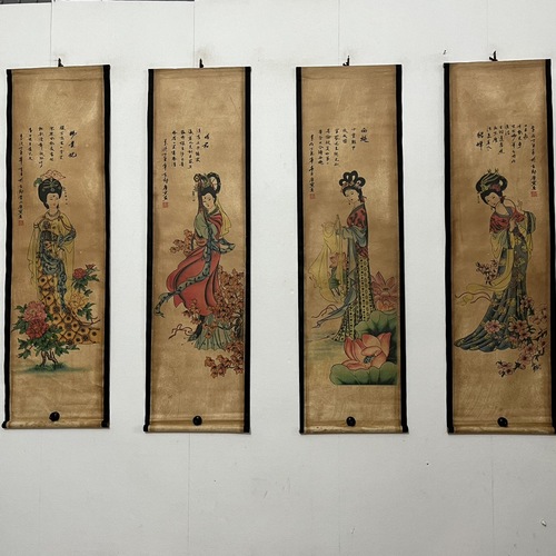 New Chinese style antique-style imitation ancient four screens living room decoration painting scroll antique calligraphy study decoration painting wall art