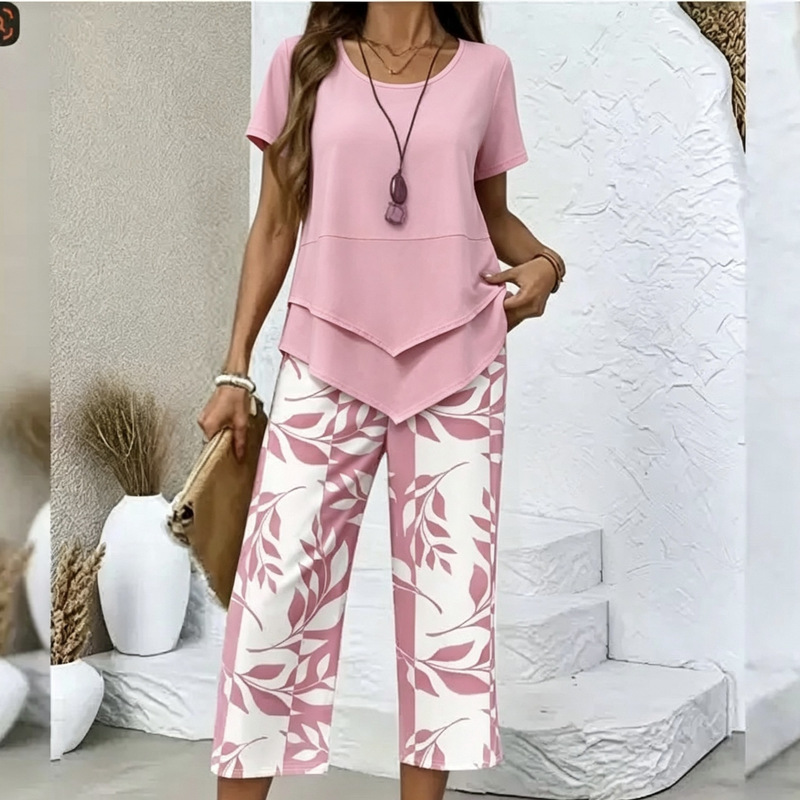 2026 New Cross-Border Fashion Casual Set with Printed Cropped Pants and Stylish Top for Women on Amazon and Aliexpress