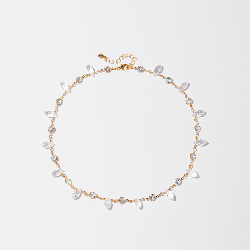 Women's Gender Shiny Geometric 18K Gold Plated Artificial Crystal Copper Wholesale Necklace