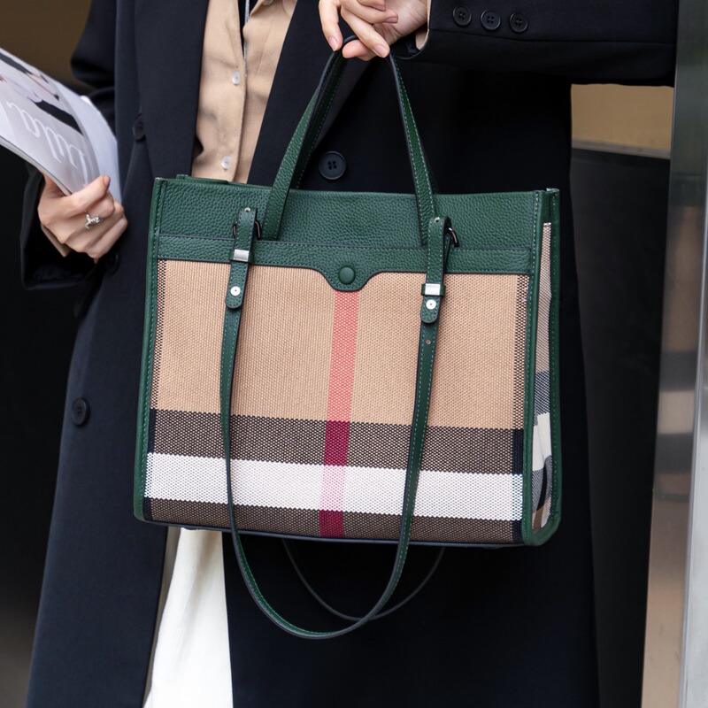 Plaid with Top Layer Cowhide Tote Bag, Large Capacity Women's Bag, Commuting Versatile Office Worker Handbag, Shoulder Bag Plaid with Top Layer Cowhide Tote Bag, Large Capacity Women's Bag, Commuting Versatile Office Worker Handbag, Shoulder Bag
