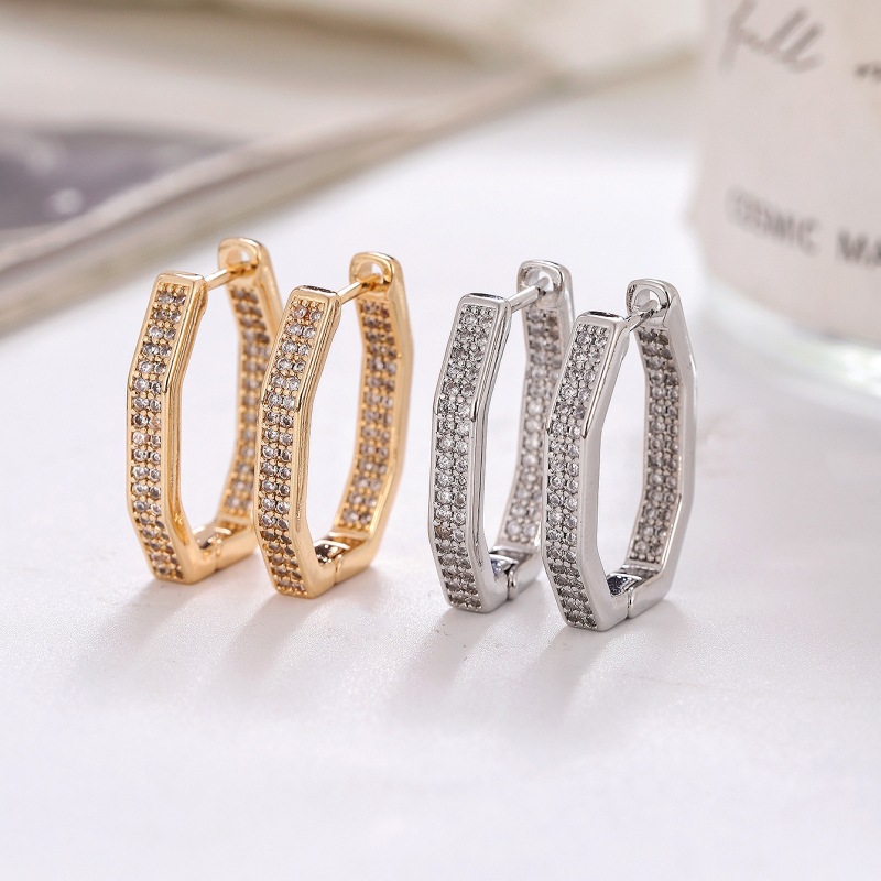 La moda europea y americana de lujo ligero cobre con incrustaciones de circón pendientes geométricos retro cuadrilátero INS nicho todo-fósforo de la joyería del oído
