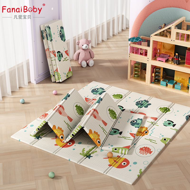 Alfombra plegable de doble cara con dibujos animados para gatear, alfombra para el suelo de la sala de estar, alfombra para gatear para bebés, plegable, gruesa y segura.