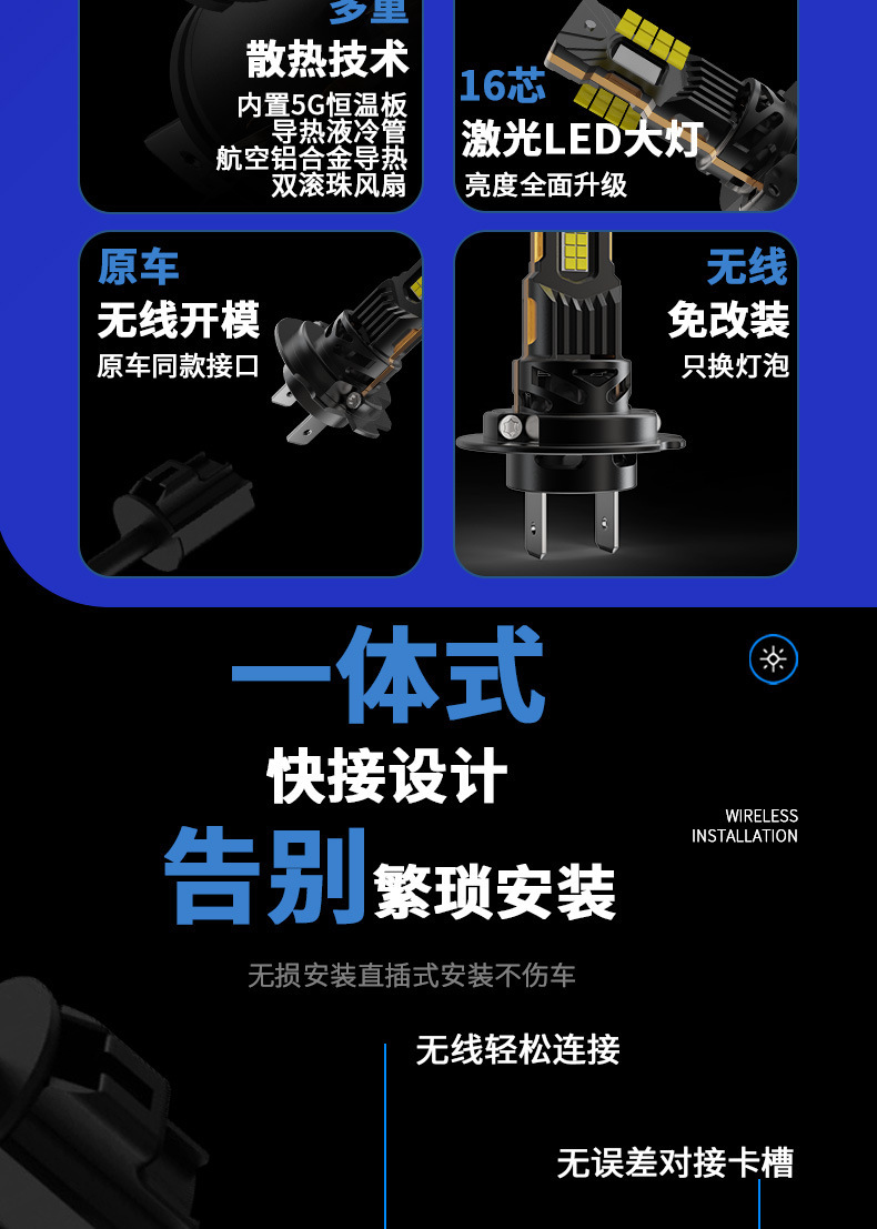 Cross-Border New M9 Plug-In 1:1 Car Light Led Headlight Non-Destructive Installation Comes with Decoding High and Low Beam Bulbs