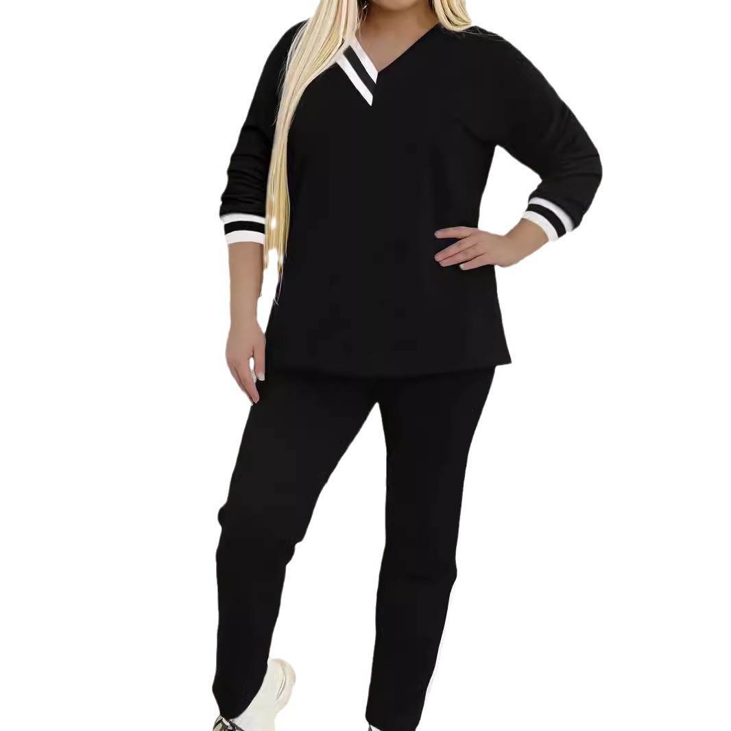 Completo due pezzi donna scollo a v maniche lunghe e pantaloni_voghion.com