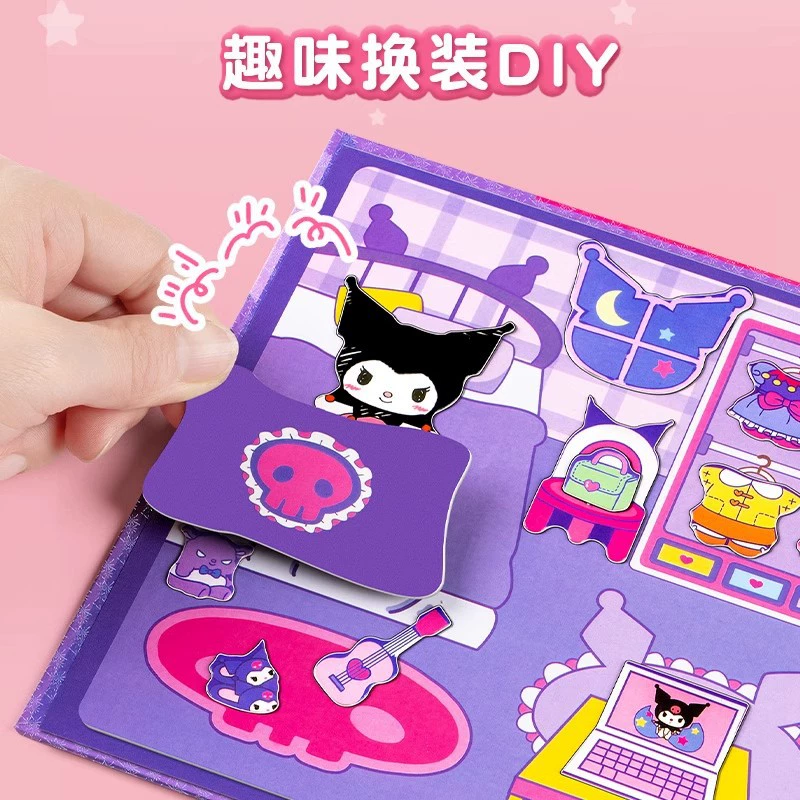 Sanrio, магнитная детская книга с наклейками, игрушка, ручная работа, не требует разрезания