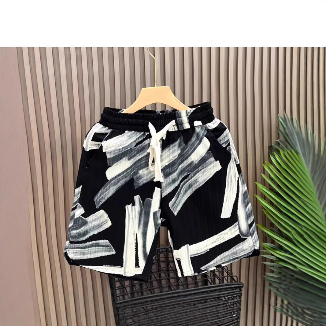 Summer Thin Youth Men's Trendy Korean Style Five-Point Pants Fashion Graffiti Striped Beach Shorts Stylish Casual Shorts
