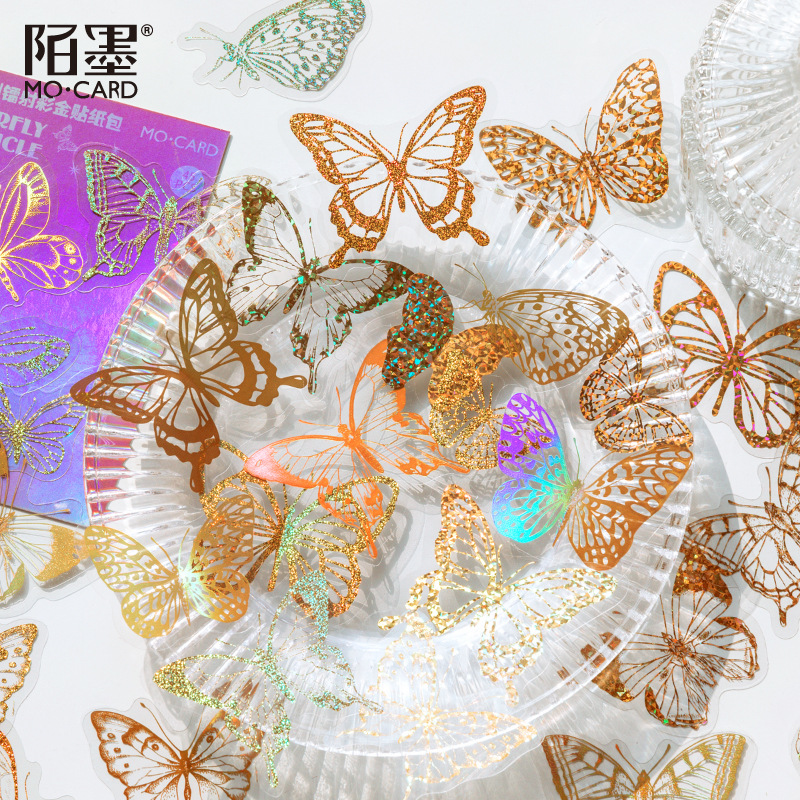 Mo mo PET color caliente láser de oro etiqueta bolsa papel serie sueño retro diario DIY pegatinas 45 unidades 8 modelos