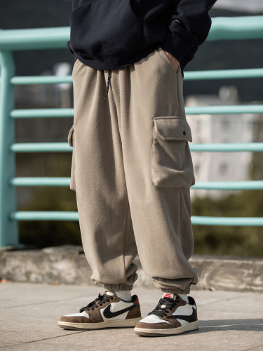 Hanlu Men's Plush Fleece Work Casual Pants Autumn Loose Japanese Casual Bootcut Long Pants q