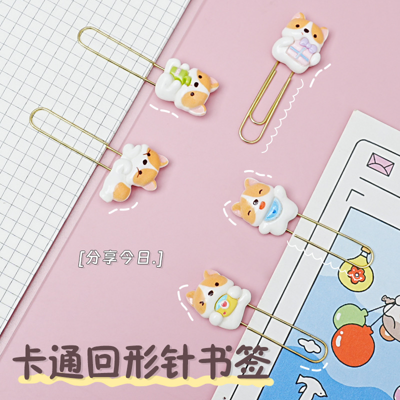 Corgi lindos clips marcadores de dibujos animados pines de escritorio estudiantes cuaderno decoración al por mayor transfronterizos