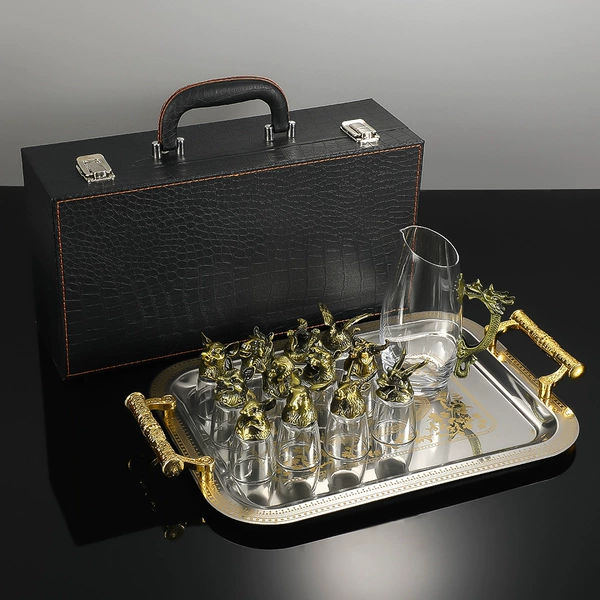 Suitcase + stainless steel tray [35*18*9.5] Ancient bronze - 1 pot 12 cups