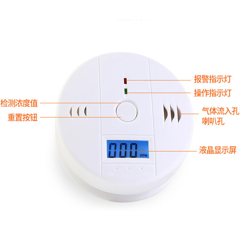 Detector de monóxido de carbono independiente para uso doméstico con alarma CO, factura especial transfronteriza, alarma de monóxido de carbono para comercio exterior