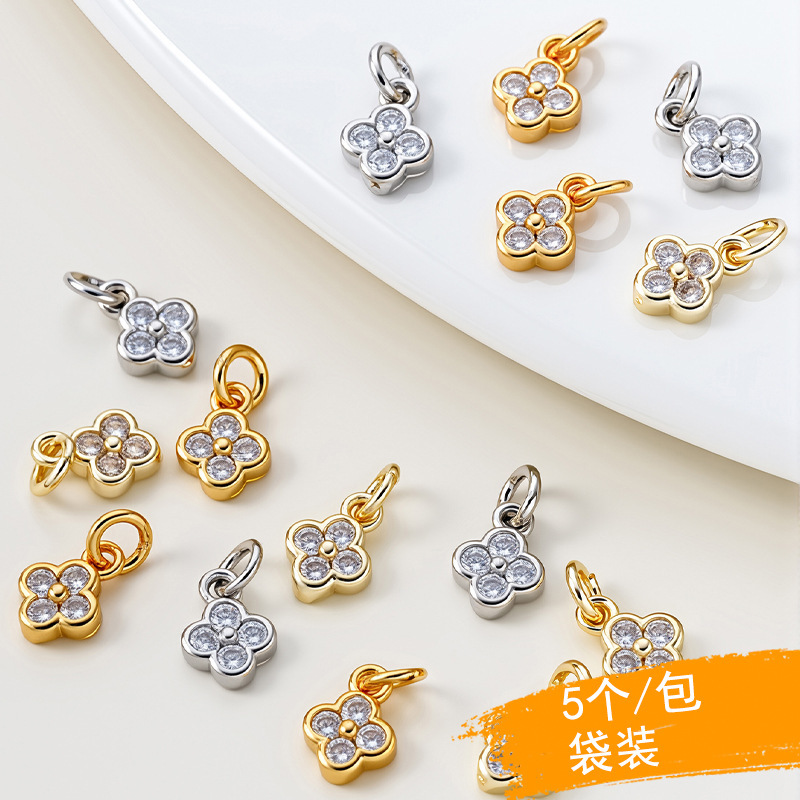 14K Gold-Plated Color-Preserving Zircon-Inlaid Four-Leaf Clover Pendant Accessory Mini Teardrop Handmade DIY Bracelet Necklace Charm 14K Gold-Plated Color-Preserving Zircon-Inlaid Four-Leaf Clover Pendant Accessory Mini Teardrop Handmade DIY Bracelet Necklace Charm