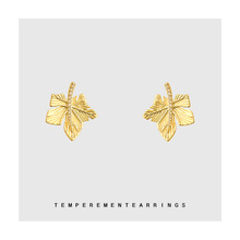 原创设计！925银针升级版电镀18K真金加厚保色枫叶耳饰工厂耳环女