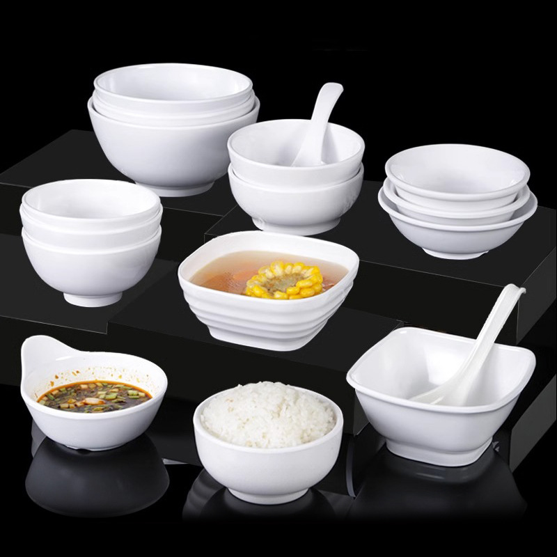 Melamine White small Bowl soup bowl restaurant canteen commercial rice bowl Sugar Bowl imitation porcelain plastic round bowl wholesale