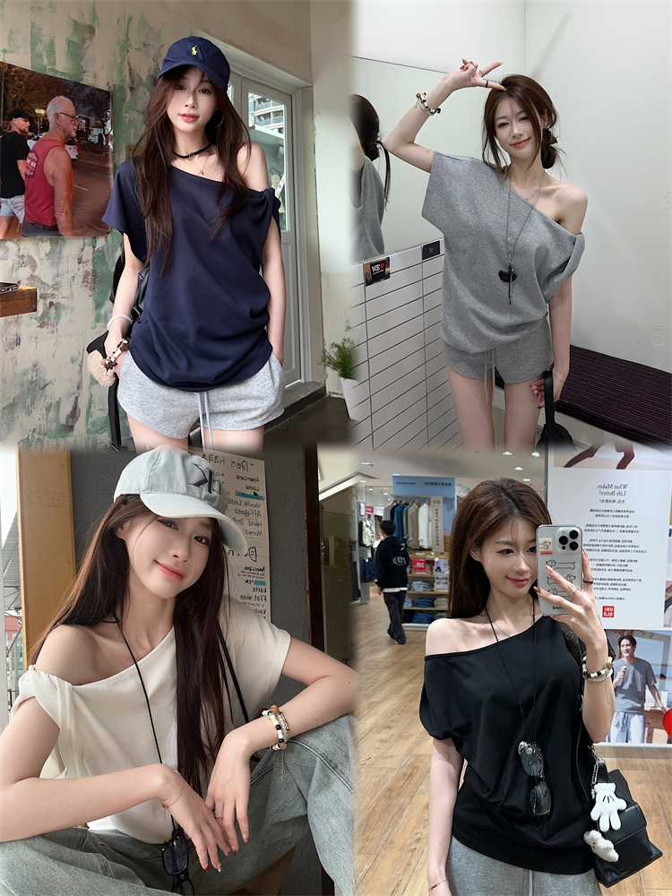 Summer solid design short sleeve T-shirt for students