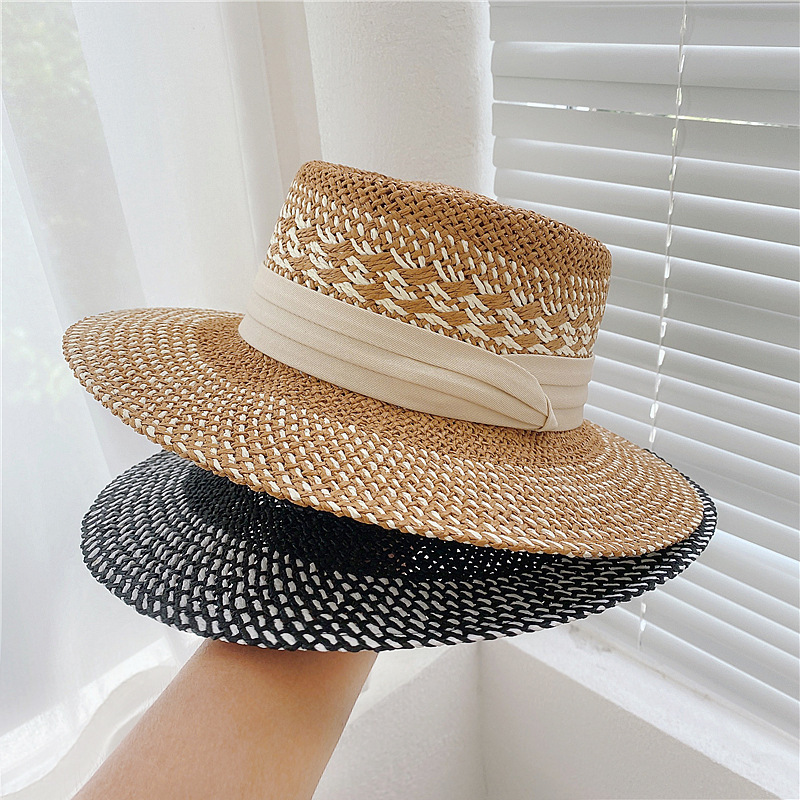 Dellle Hand-Woven Straw Hat Summer Vacation Sun Hat Beach British Retro Internet Celebrity Flat Top Hat Wholesale Dellle Hand-Woven Straw Hat Summer Vacation Sun Hat Beach British Retro Internet Celebrity Flat Top Hat Wholesale