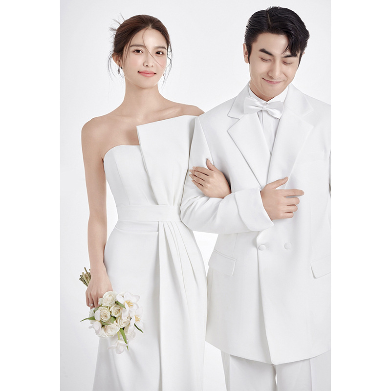 Tube Top Light Wedding Dress, French Style, Slim and Fashionable, Bride Welcome and Going Out, White Simple Satin Dress