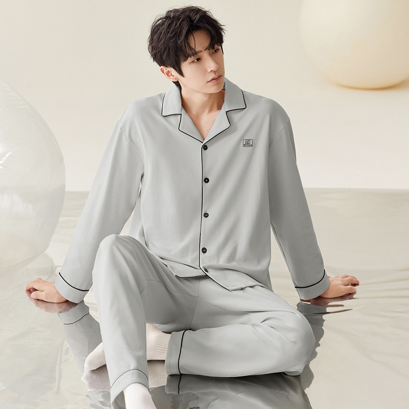 Men's Pajamas Autumn 2026 New Style Pure Cotton Thin Large Size Spring and Autumn Home Wear Simple Casual Set That Can Be Worn Outside