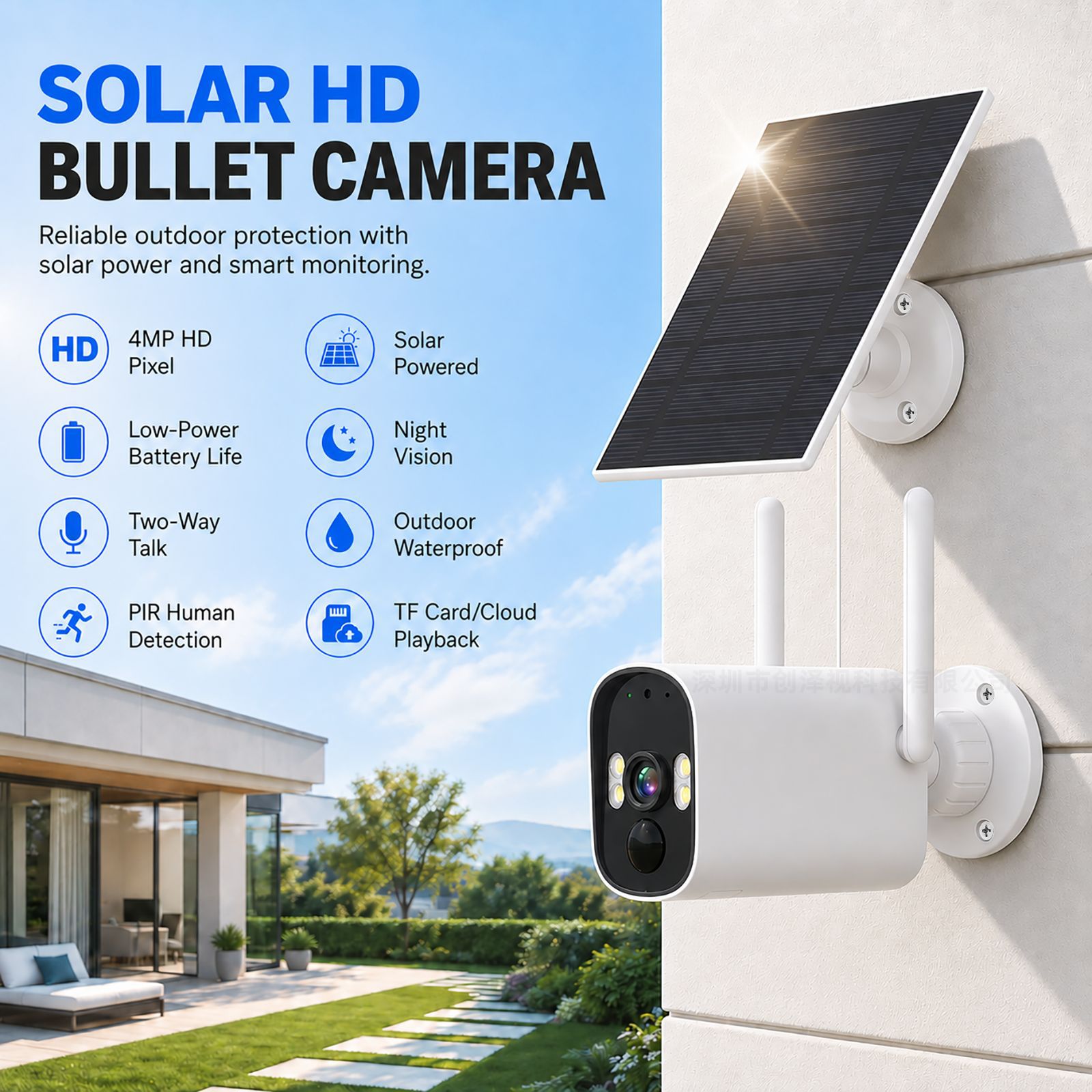 Cámara de vigilancia al aire libre transfronteriza con panel solar de baja potencia de fábrica impermeable inalámbrica inteligente iCSee máquina de arma