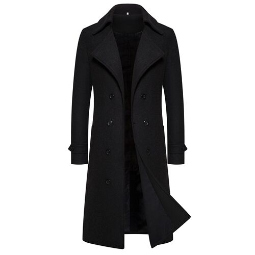 【M-4XL】Cross-border  Autumn/Winter Long Double-breasted Windbreaker Men's Woolen Coat Slim Wool Coat for Men