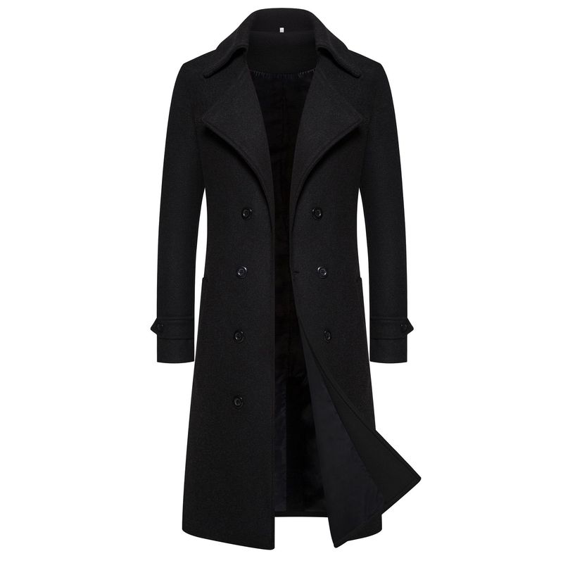 【M-5Xl】Cross-Border 2024 Autumn/Winter Long Double-Breasted Trench Coat Men's Woolen Jacket Slim Fit Wool Coat for Men