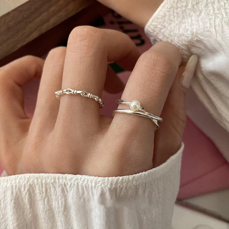 Elegant French Vintage Pearl Cross Ring Adjustable Silver Tone_voghion.com