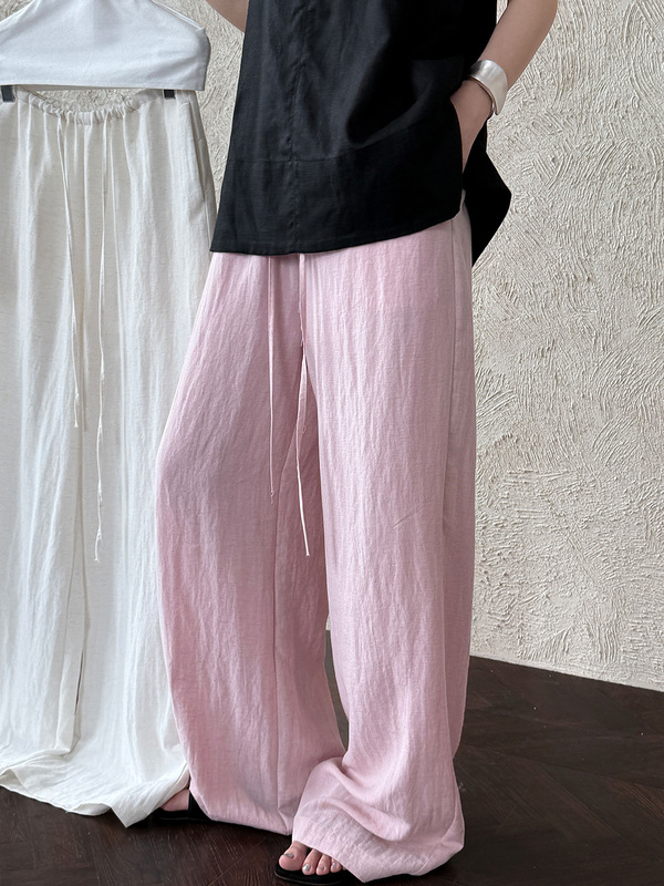 Lusi テンセルリネン弾性ウエストリラックスワイドレッグパンツ女性のズボン夏軽くて涼しいカジュアルパンツ 3630|undefined