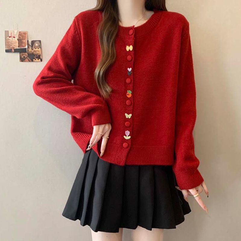 2025春季新款女装春装本命年红色毛衣针织开衫外套女春秋上衣洋气