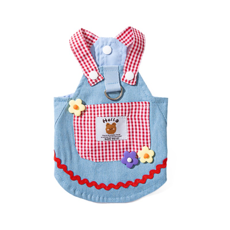 Nuevo perro primavera y verano de moda oso cuadrado bolsillo denim cinturón vestido gato vestido mascota Teddy ropa