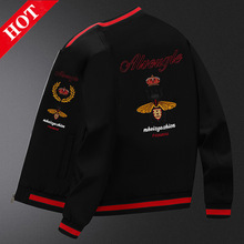 酷奇新品小蜜蜂刺绣外套男装潮牌欧洲站高端时尚韩版飞行员夹克男