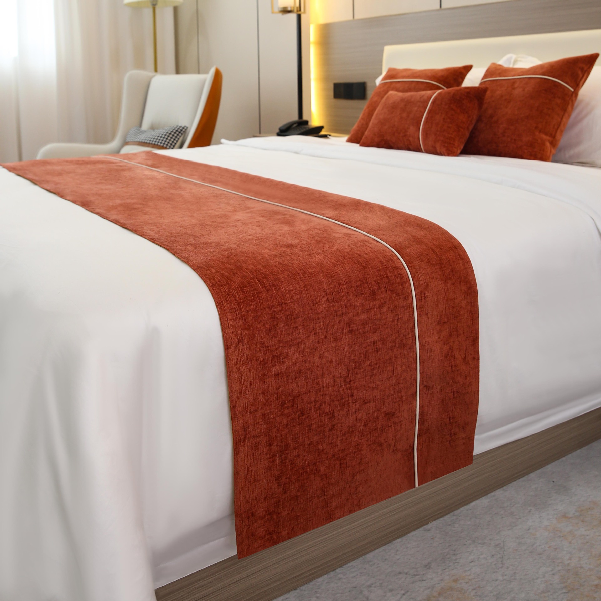 Hotel Bed Runner for Guesthouses and Apartments, Light Luxury, High-End, Simple, Modern, New Chinese Style, Solid Color, Simple Bed End Towel