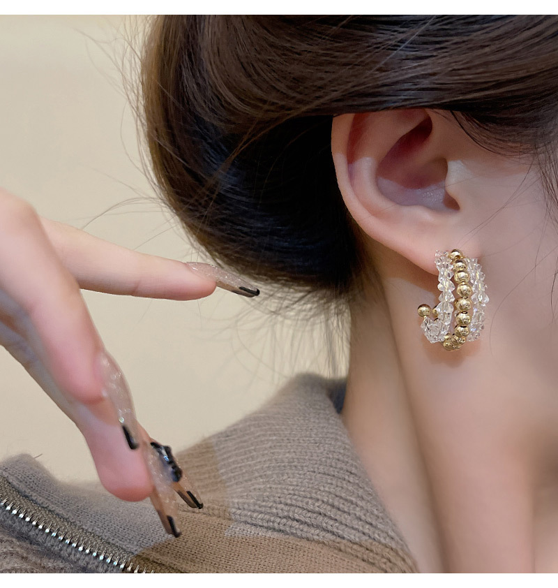 Women'S Gender 1 Pair Sweet Simple Style C Shape Beaded Plating Artificial Crystal Copper Ear Studs