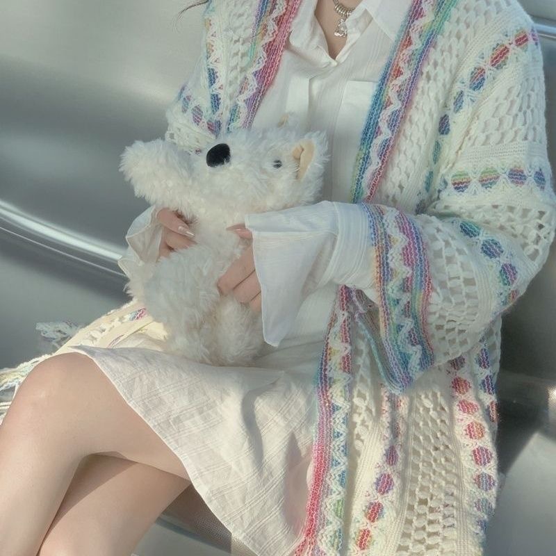 Scialle in maglia stile etnico con lacci design traforato_voghion.com