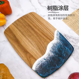 跨境海浪树脂菜板拼接相思木砧板手柄木质菜板牛排板欧式水果切板