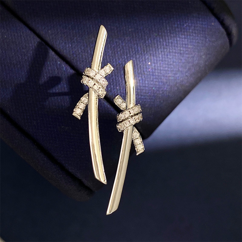 1 Pair Simple Style Knot Plating Inlay Copper Artificial Diamond Ear Studs display picture 2