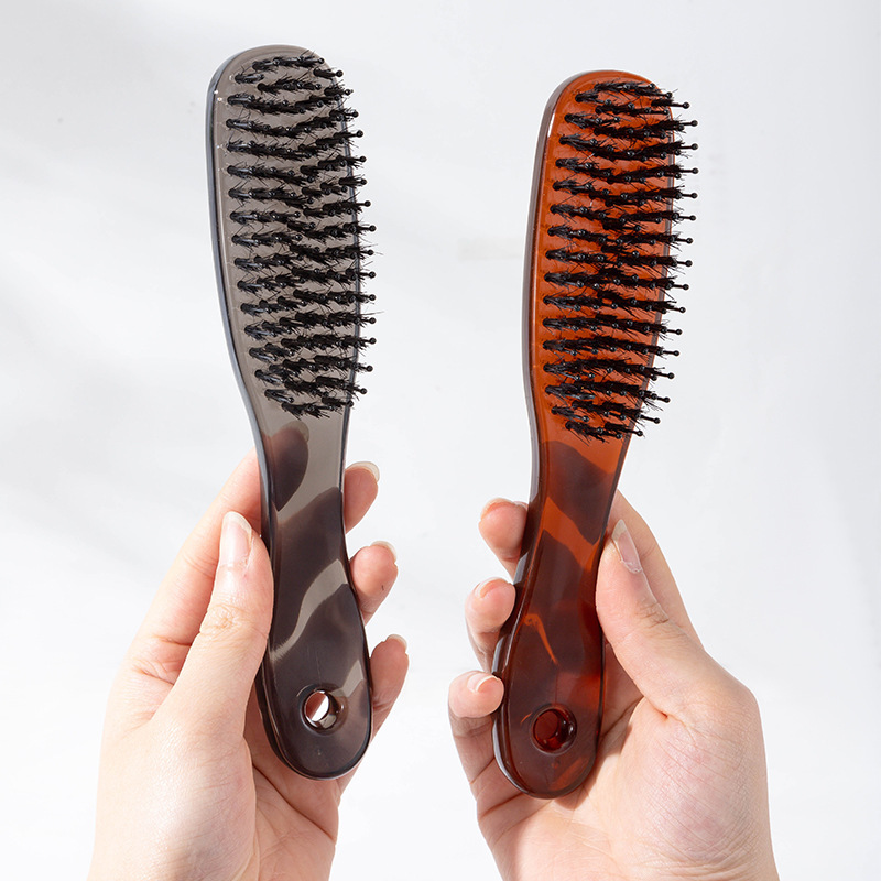 半透明の猪毛ヘアコーム、ふわふわコーム、縮れ毛をなだめる家庭用ヘアスムージングコーム、ウェットおよびドライの旅行用コーム、ポータブル|undefined
