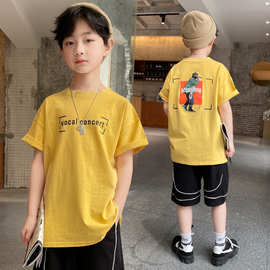 男童t恤短袖纯棉2025夏季新款中大童衣服潮帅气儿童炸街上衣夏装