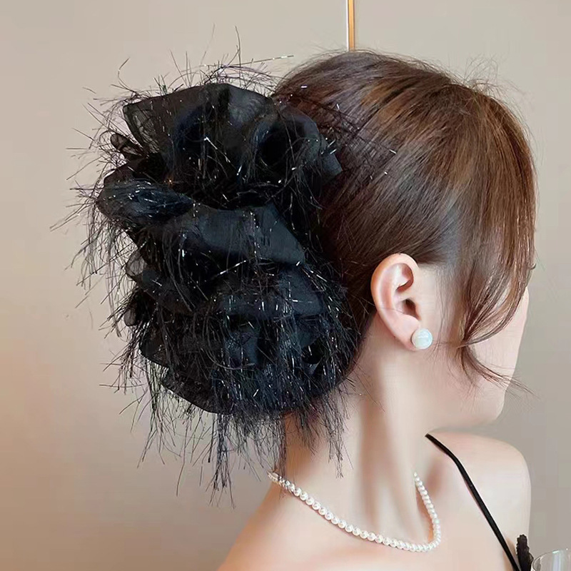 女性用レトロサテンリボンクリップ、ハイエンド、エレガント、ローポニーテールクリップ、後頭部クリップ、ヘアピン|undefined
