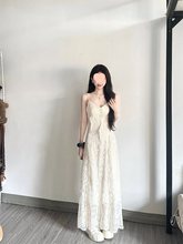 法式蕾丝吊带连衣裙子女装2025新款夏季小个子温柔收腰气质仙女裙